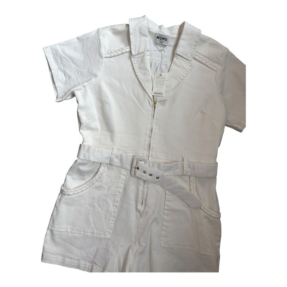 Show Me Your MUMU Outlaw Romper Denim Pearly White Women’s Size XXL - Picture 5 of 13